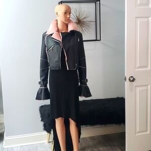 Faux Black Leather Jacket With Pink Soft Faux Fur Lining NWT